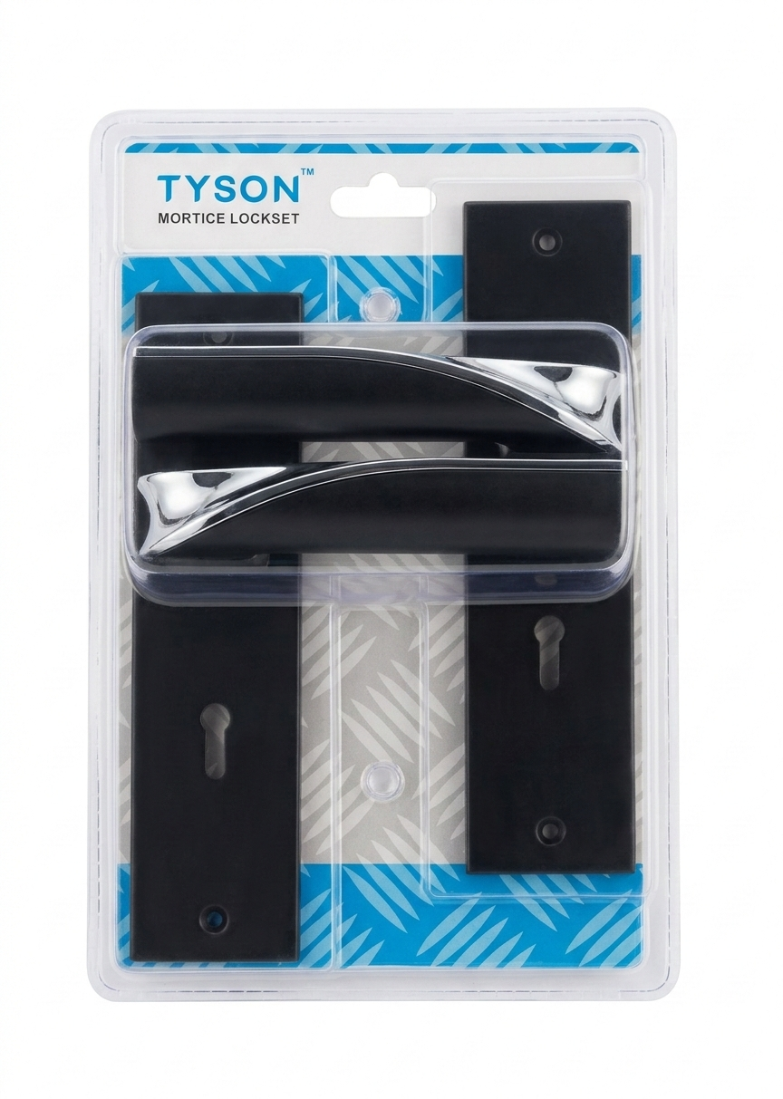 .TYSON LOCKSET PLS02 8" BLACK 2TONE TWIST HANDLE